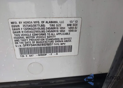 2014 Acura Mdx из США, поврежденный, VIN 5FRYD4H26EB029837